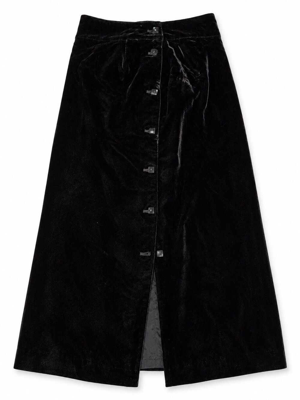 Vintage Liz Claiborne Black Velvet Button Front Midi Skirt Size 8 Gothic